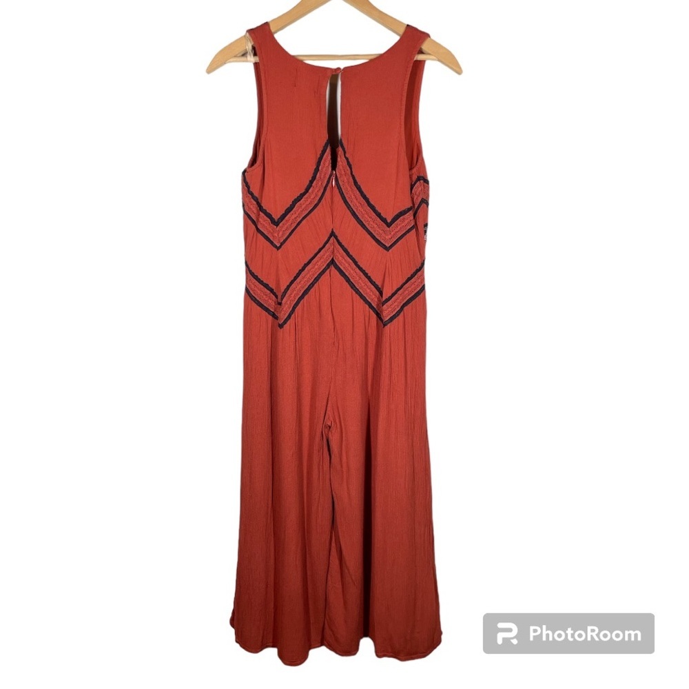 Anthropologie Maeve Desert Embroidered Jumpsuit Burnt Orange Red Wide Leg Size 2 - Picture 8 of 11